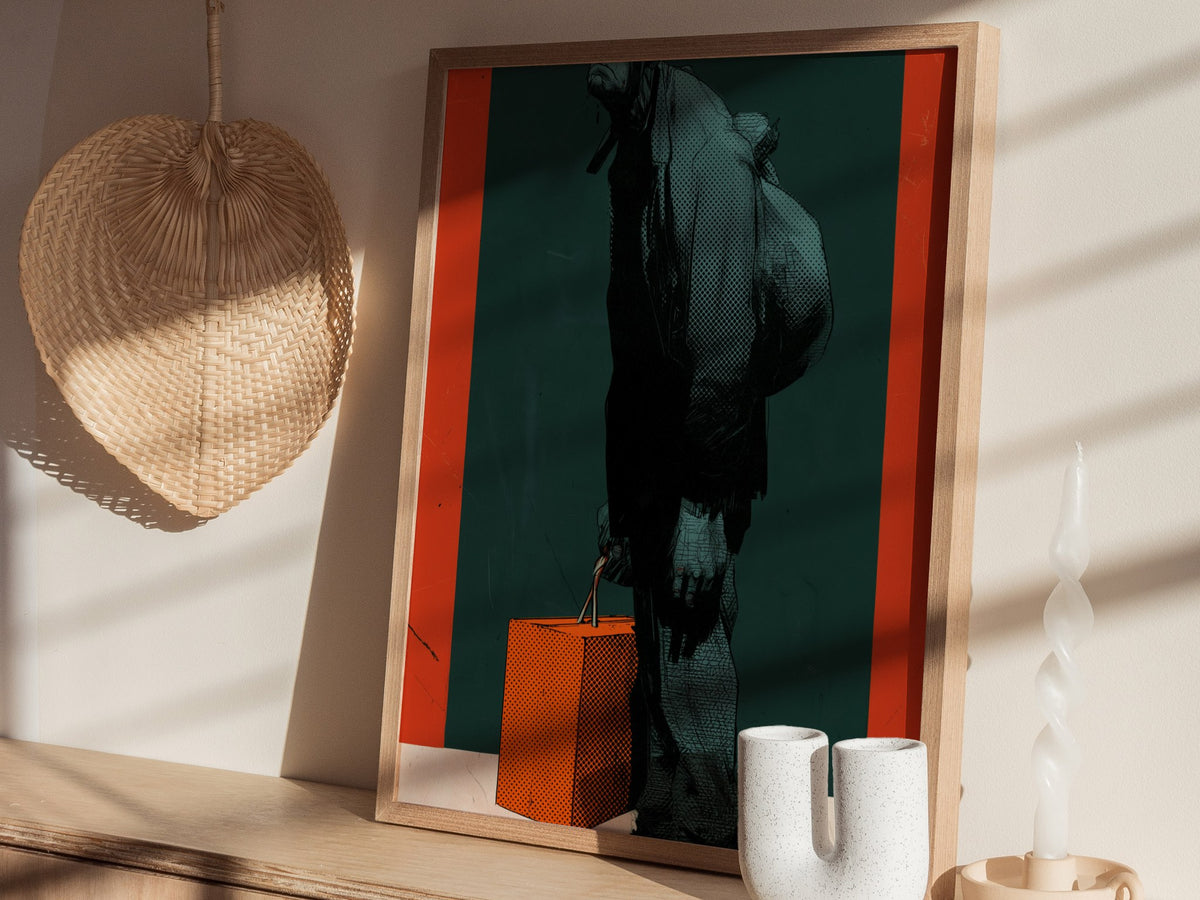 Courier Carries Weight Poster | Teal and Orange Screen Print Art Print | Dark Fantasy Wall Art — styled in an interior