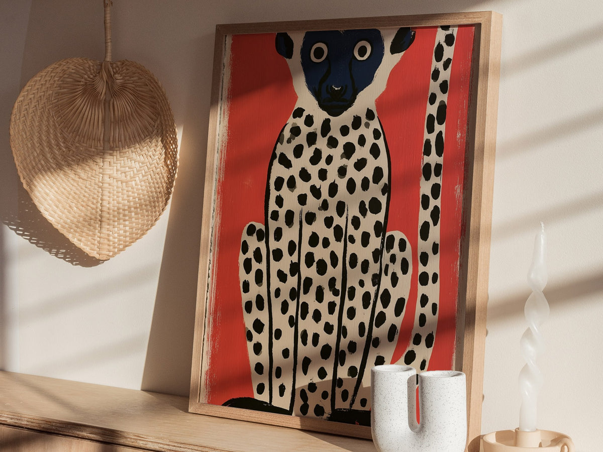 spotted-lemur Poster | Black and Ochre Screen Print Art Print | Kids Room Wall Art — styled in an interior
