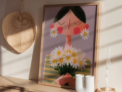 Daisy Earrings Poster | Sage and Butter Cute Art Print | Editorial Wall Art — styled in an interior