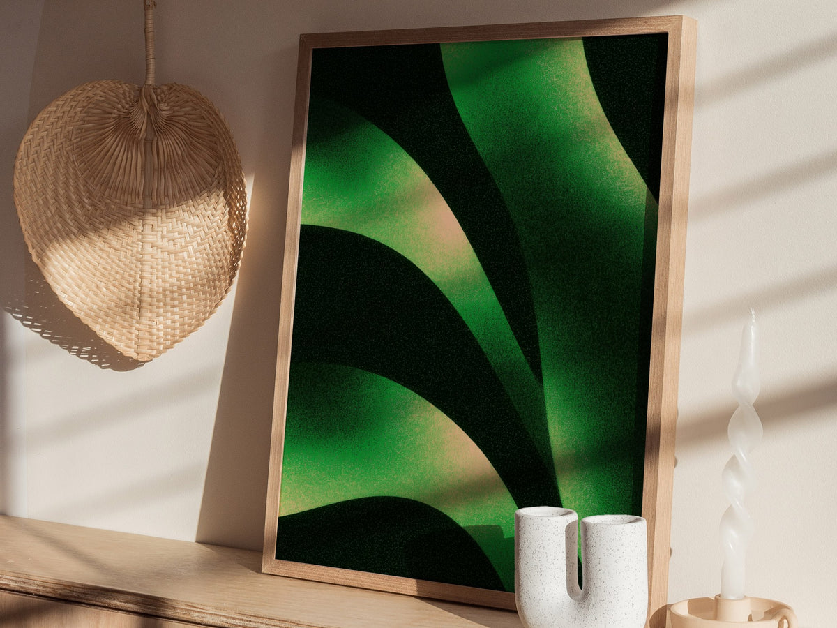 Sorrel Leaf Curves Poster | Lime and Black Illustrative Art Print | Kitchen Wall Art — styled in an interior