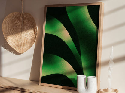 Sorrel Leaf Curves Poster | Lime and Black Illustrative Art Print | Kitchen Wall Art — styled in an interior