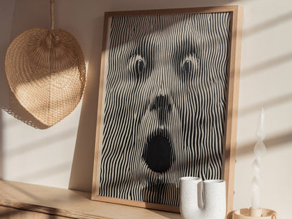 Panic Face Poster | Black and Cream Pen and Ink Art Print | Dark Art Wall Art — styled in an interior