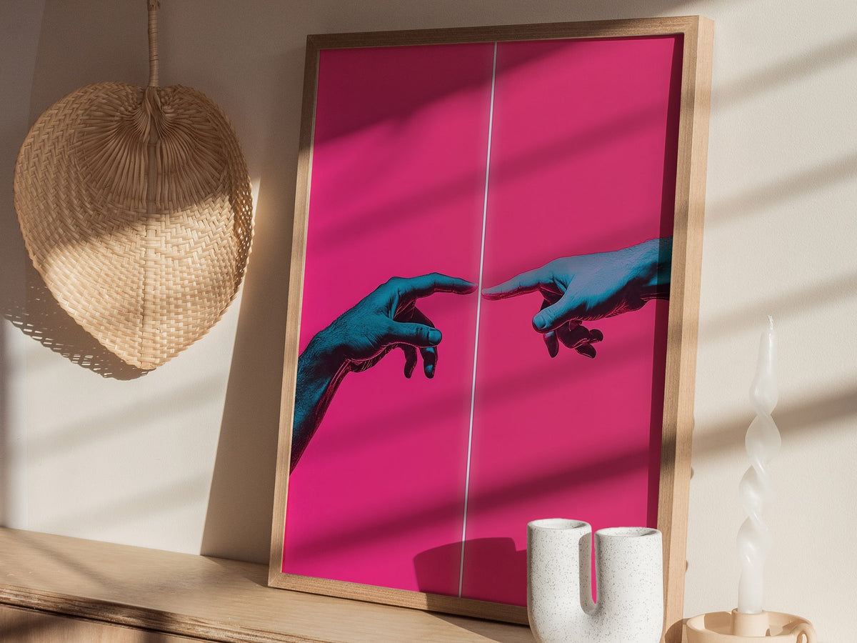 Neon Michelangelo Poster | Artistic Art Print — styled in an interior