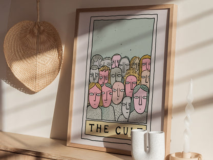 The Cult Poster | Sage and Dusty Pen and Ink Art Print | Tarot Wall Art — styled in an interior