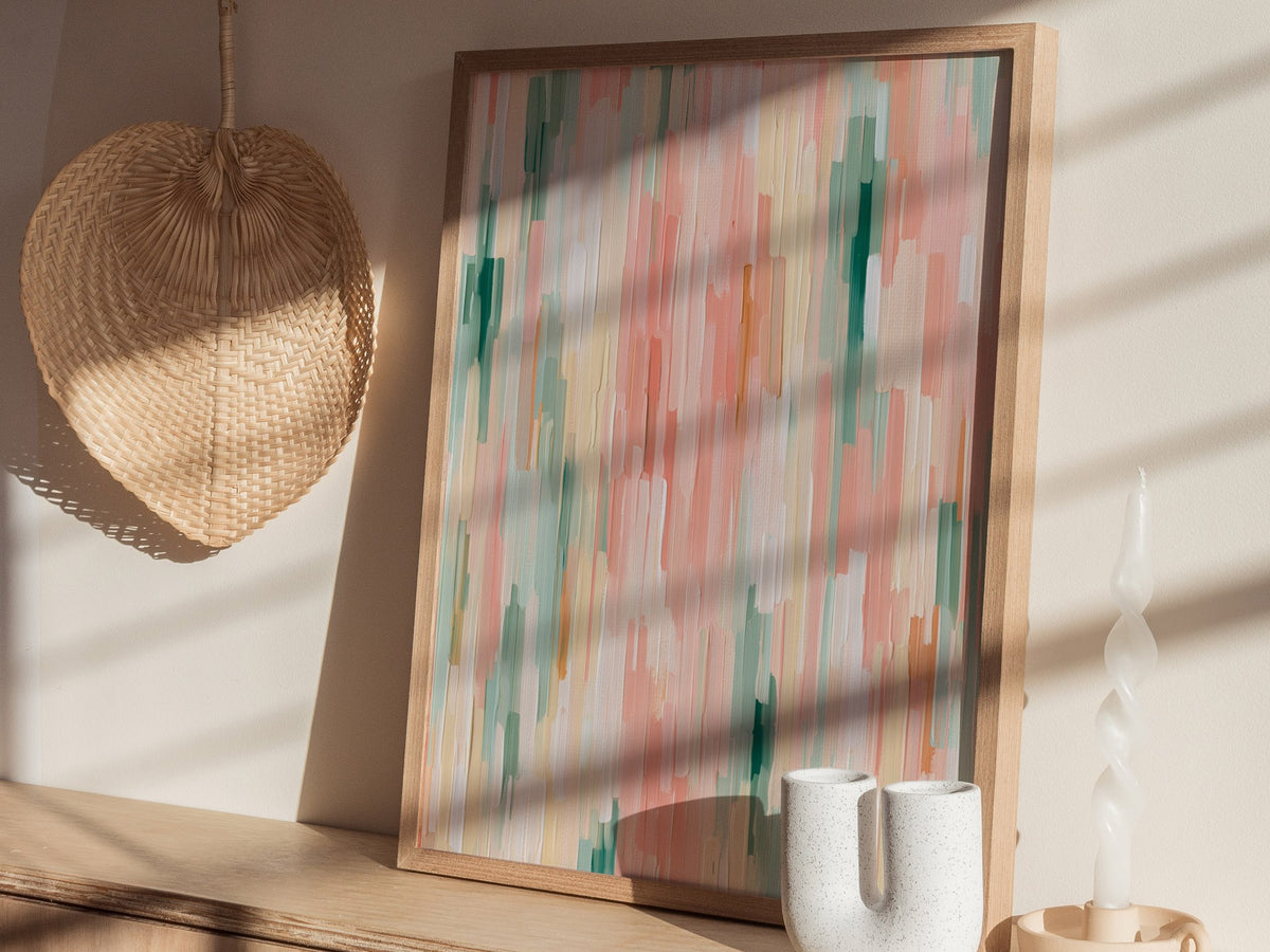 Drifting Color Fields Poster | Rose and Sage Oil Painting Art Print | Minimalist Wall Art — styled in an interior