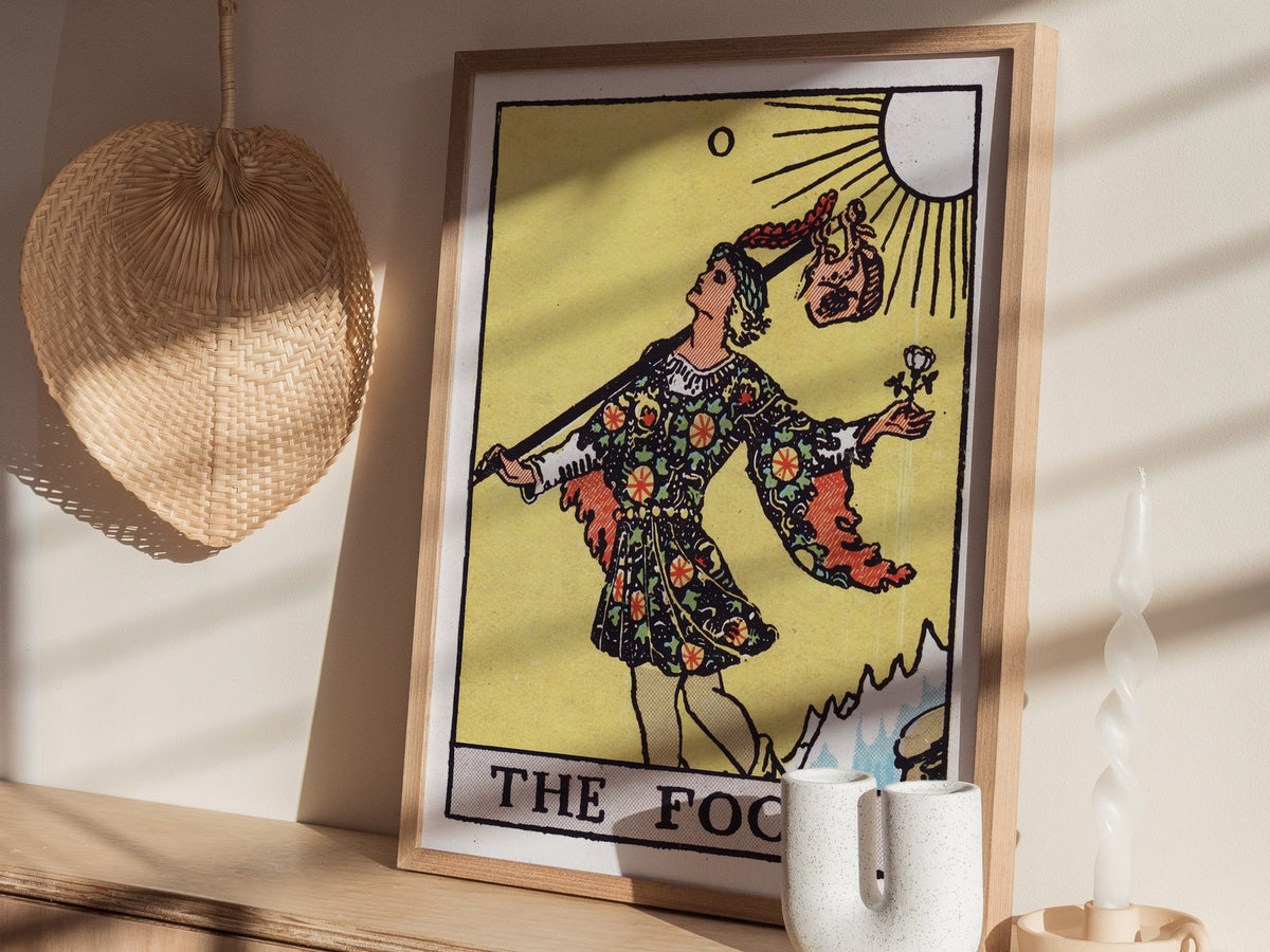The Fool Poster | Tarot Art Print — styled in an interior