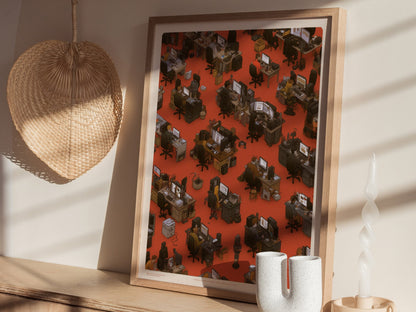 Five at Screens Poster | Orange and Pink Illustrative Art Print | Home Office Wall Art — styled in an interior