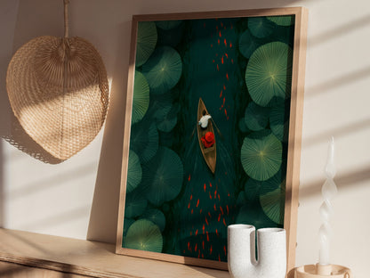 Lily Pad Passage Poster | Forest Green Illustrative Art Print | Botanical Wall Art — styled in an interior