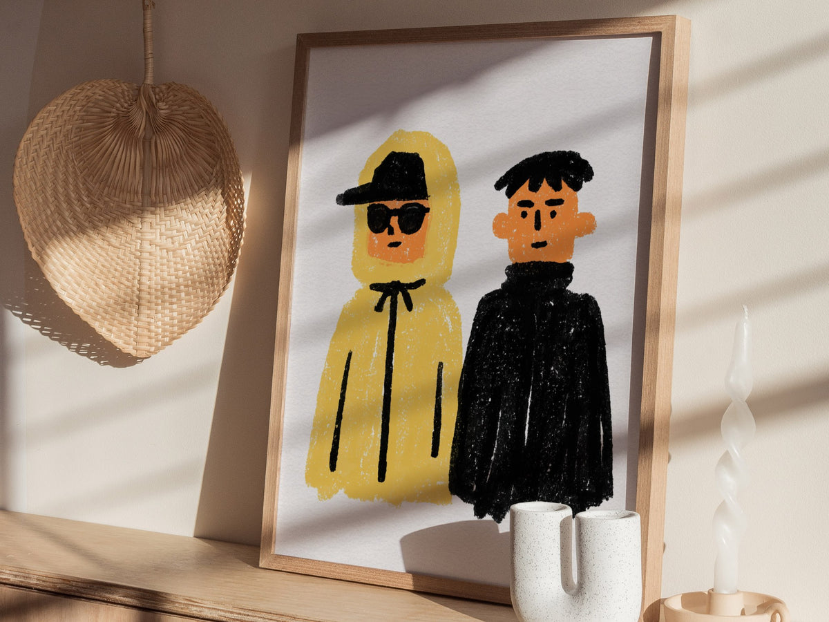 Yellow Hood Black Poster | Yellow and Black Illustrative Art Print | Streetwear Wall Art — styled in an interior