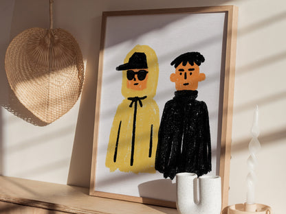 Yellow Hood Black Poster | Yellow and Black Illustrative Art Print | Streetwear Wall Art — styled in an interior