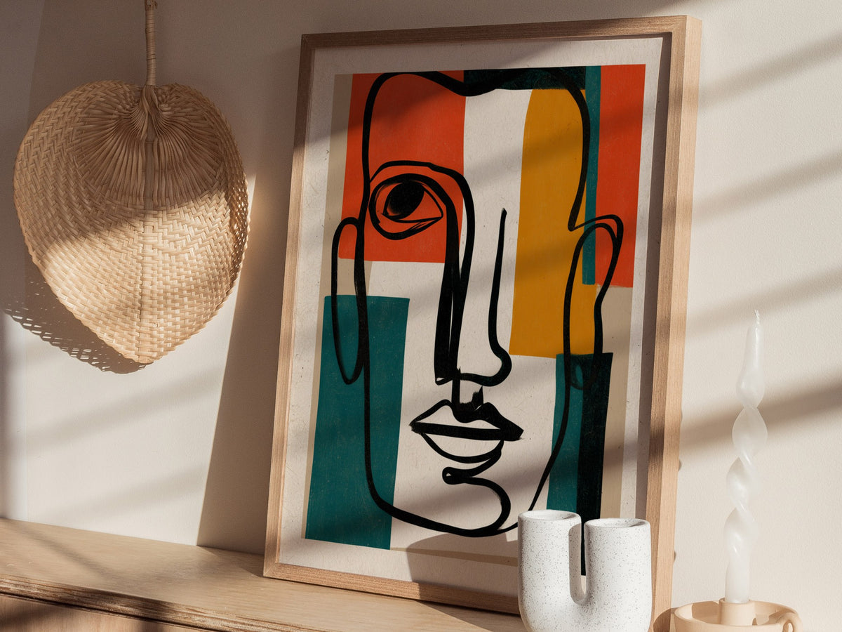Face Holds Color Poster | Orange and Red Abstract Art Print | Modern Minimalist Wall Art — styled in an interior
