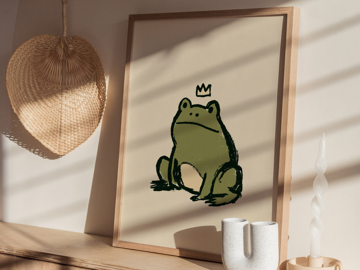 Frog Rules Poster | Olive and Cream Illustrative Art Print | Kids Room Wall Art — styled in an interior