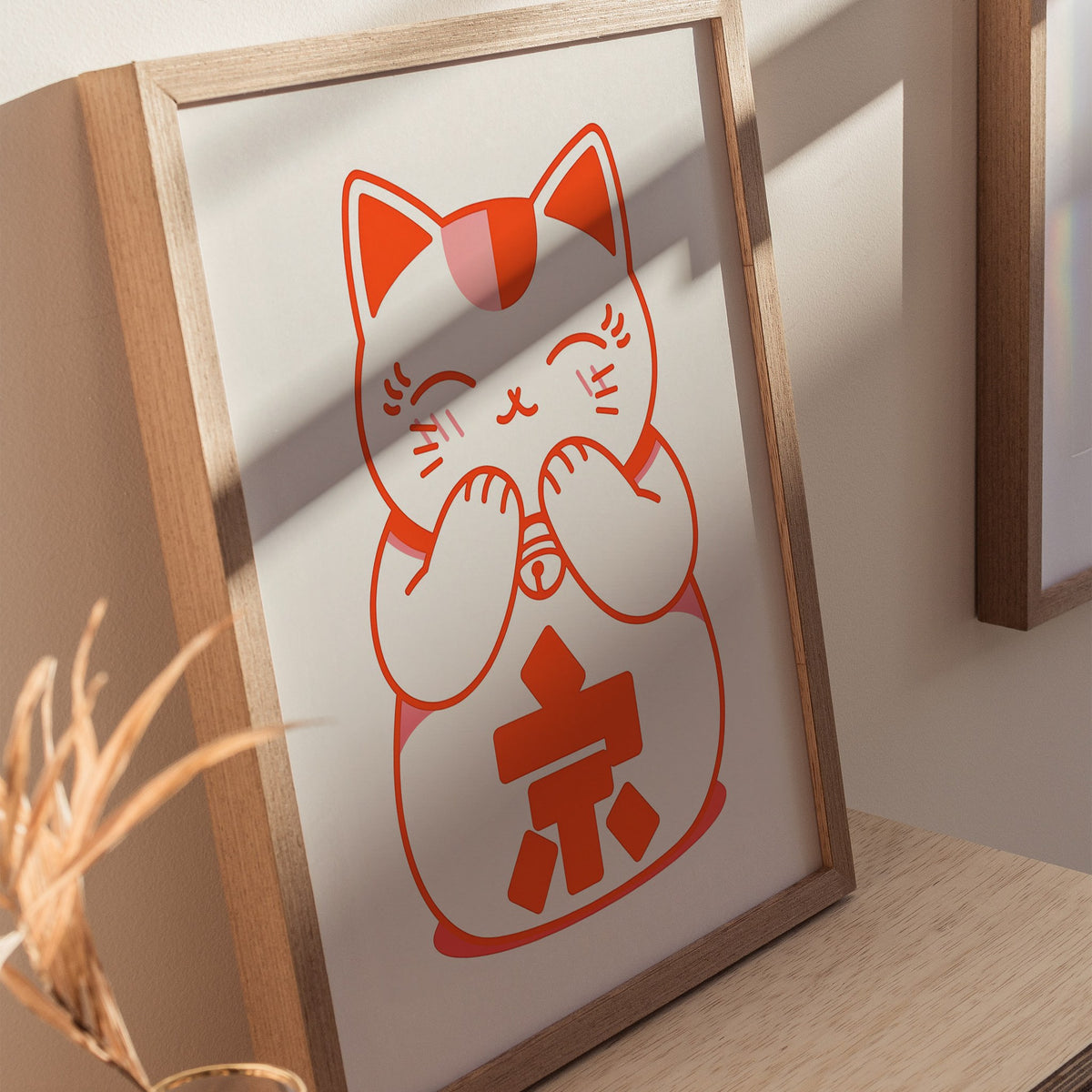 Maneki-neko Cat Poster | Wildlife Art Print — styled in an interior