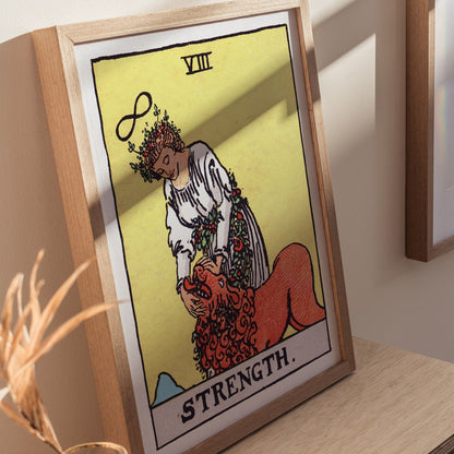 Strength Poster | Tarot Art Print — styled in an interior