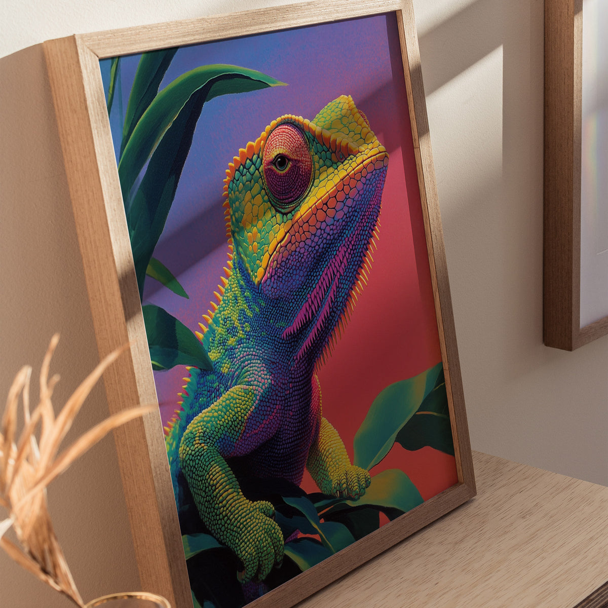 Psychadelic Chameleon Poster | Animals Art Print — styled in an interior