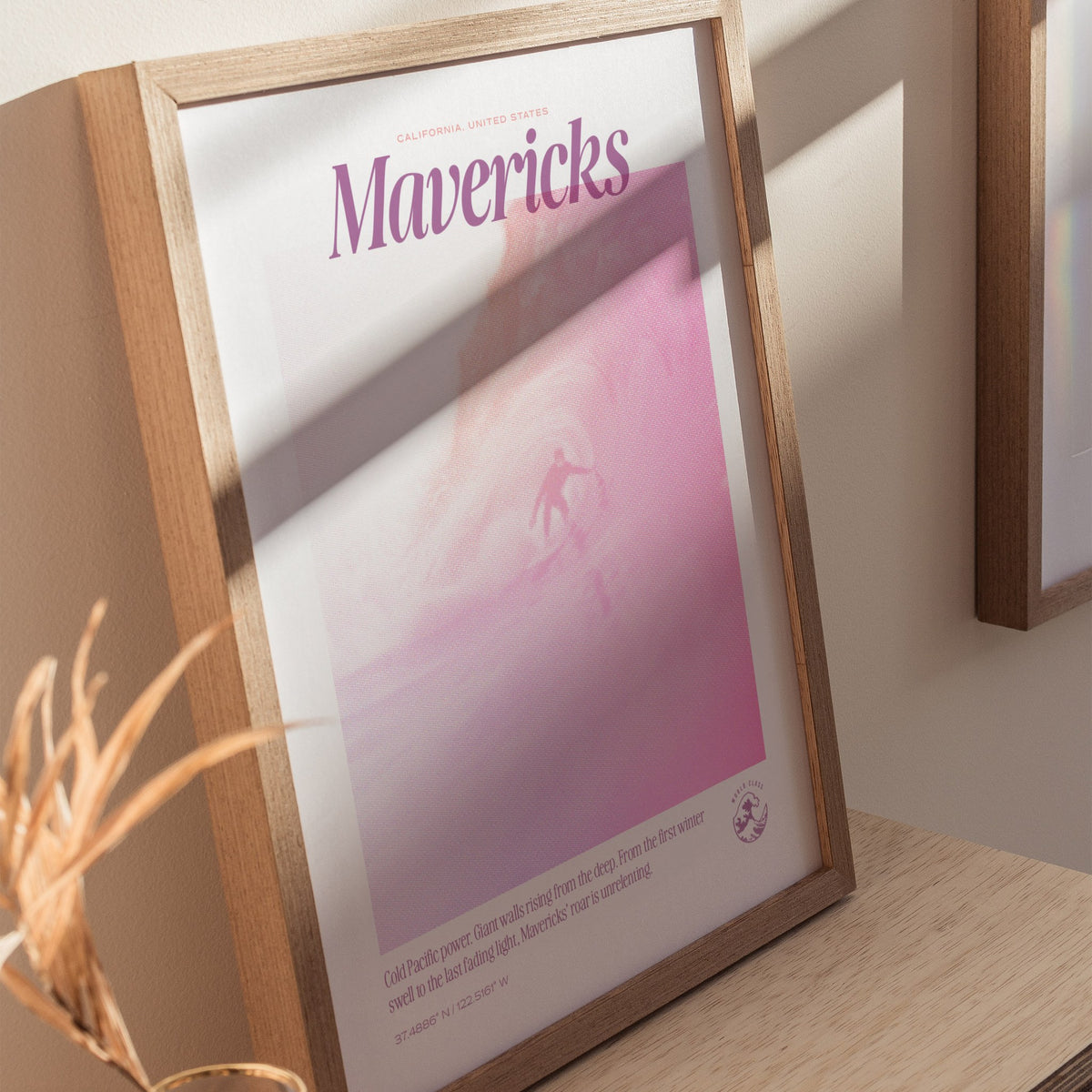 Mavericks - Retro Poster | Surf Art Print — styled in an interior