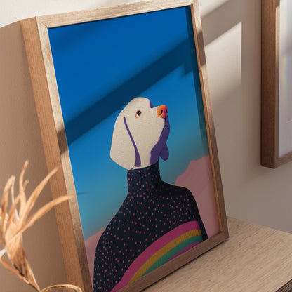Rainbow Dog Sweater Poster | Kids Art Print — styled in an interior