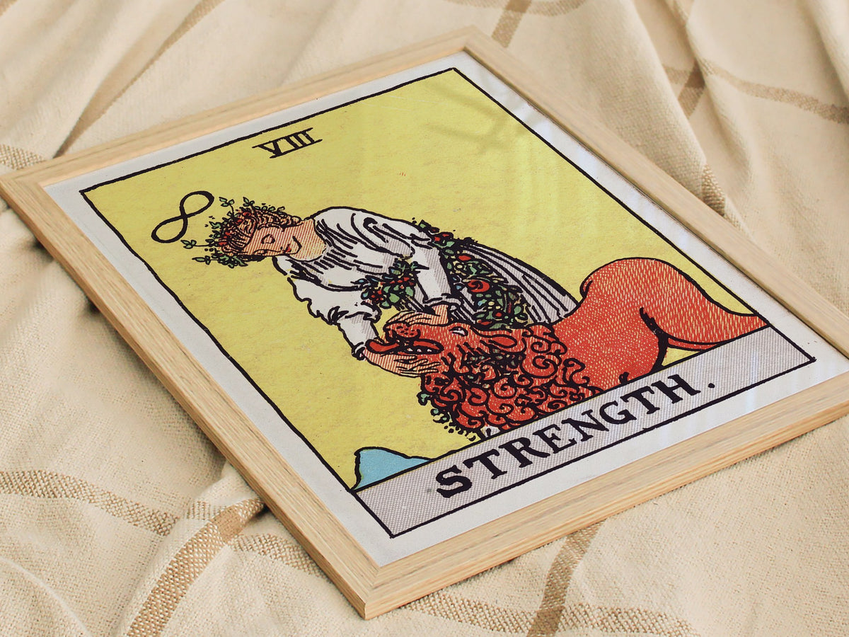 Strength Poster | Tarot Art Print — styled in an interior
