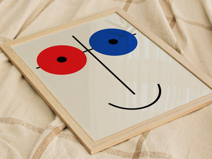 Red Blue Smile Poster | Red and Blue Minimalism Art Print | Modernist Wall Art — styled in an interior