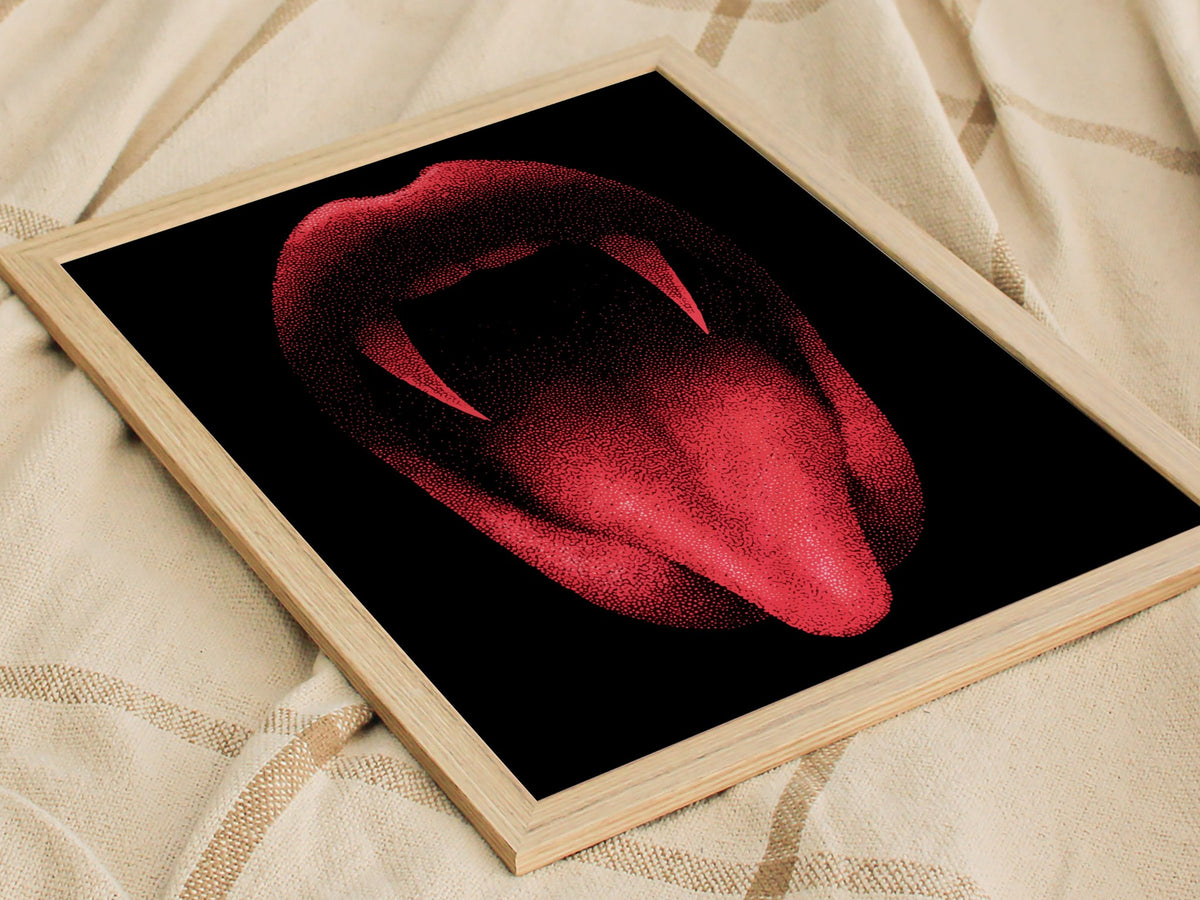 Vampire Smile Poster | Pen and Ink Art Print — styled in an interior