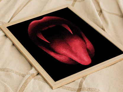 Vampire Smile Poster | Pen and Ink Art Print — styled in an interior