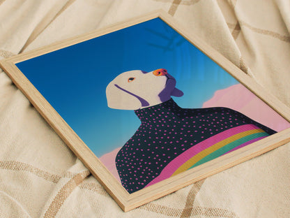 Rainbow Dog Sweater Poster | Kids Art Print — styled in an interior