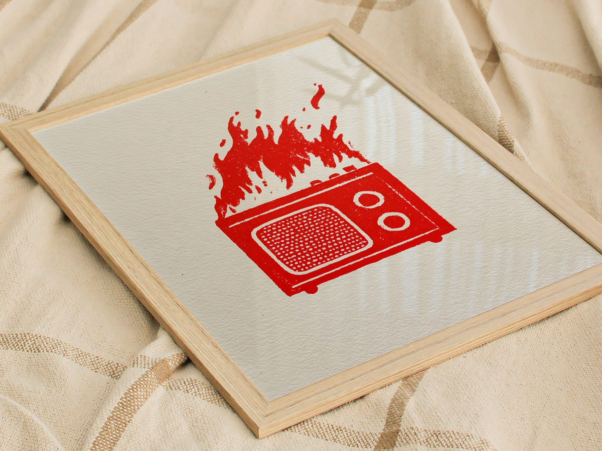 Radio Burns Poster | Red and Blue Screen Print Art Print | Retro Wall Art — styled in an interior