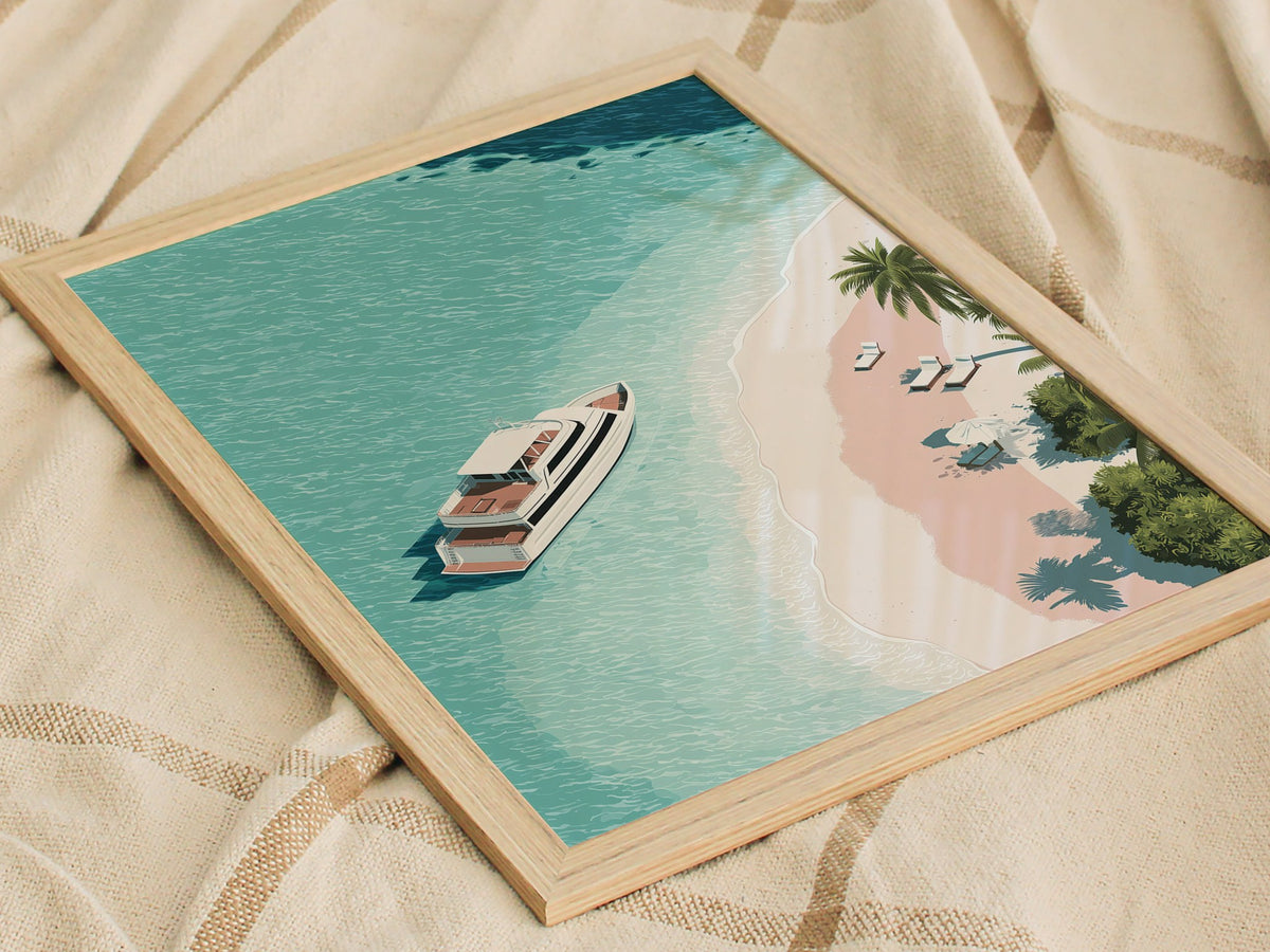Luxury Yacht Poster | Liminal Art Print — styled in an interior