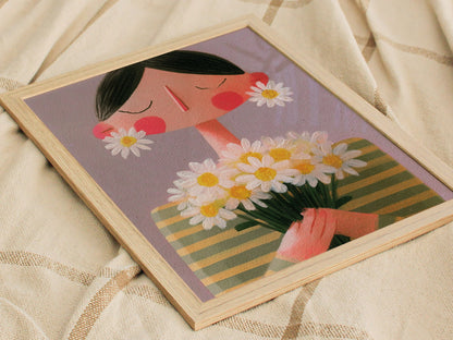 Daisy Earrings Poster | Sage and Butter Cute Art Print | Editorial Wall Art — styled in an interior