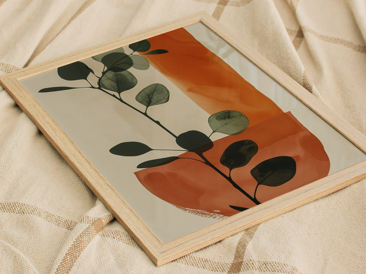 eucalyptus-and-ochre-arc Poster | Eucalyptus and Ochre Minimalism Art Print | Minimalist Wall Art — styled in an interior