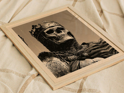 Dead King Reigns Poster | Red and Sepia Pen and Ink Art Print | Dark Fantasy Wall Art — styled in an interior