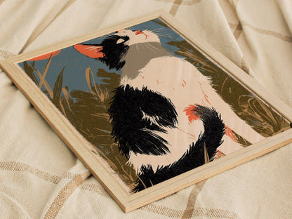 Cat Chasing Tail Poster | Cream and Coral Illustrative Art Print | Kids Room Wall Art — styled in an interior