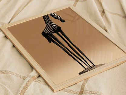 Iron Zebra Stands Poster | Black and Tan Illustrative Art Print | Minimalist Wall Art — styled in an interior