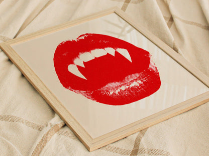 Vampire Bite Poster | Red and Cream Screen Print Art Print | Goth Wall Art — styled in an interior