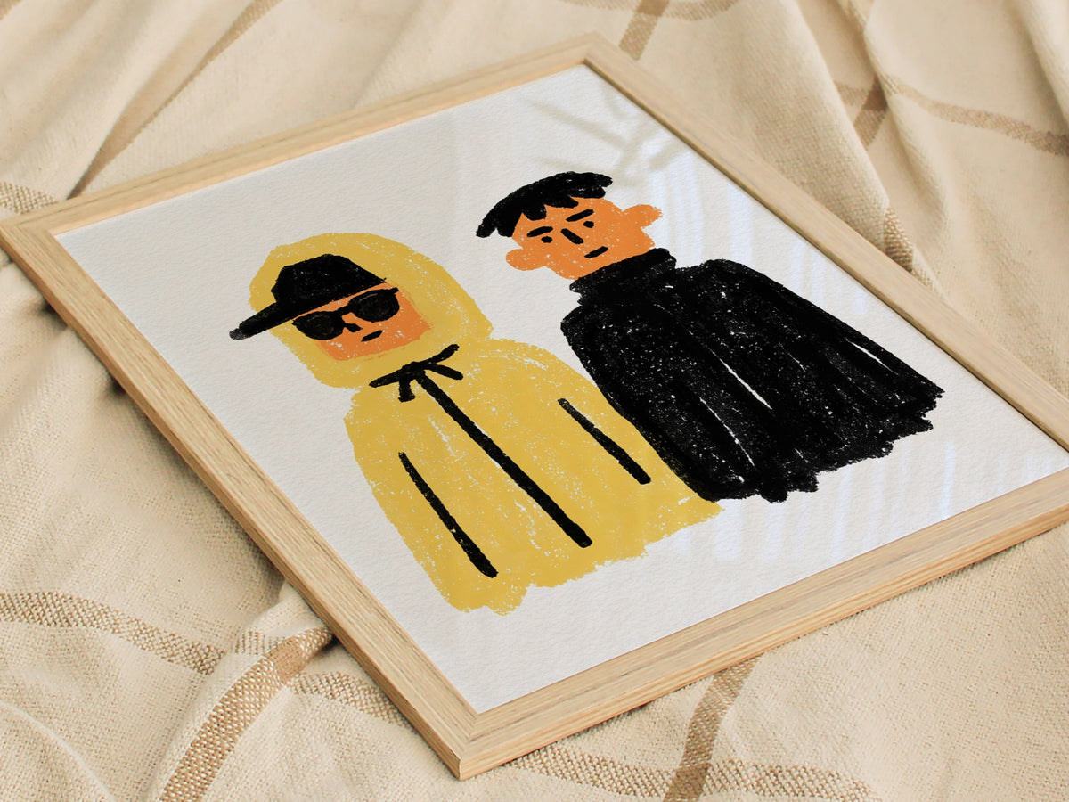 Yellow Hood Black Poster | Yellow and Black Illustrative Art Print | Streetwear Wall Art — styled in an interior