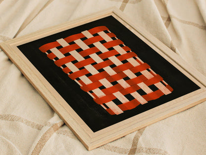 Woven Basket Icon Poster | Burnt Orange Screen Print Art Print | Kitchen Wall Art — styled in an interior