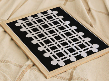 woven-grid Poster | Black and White Minimalism Art Print | Minimalist Wall Art — styled in an interior