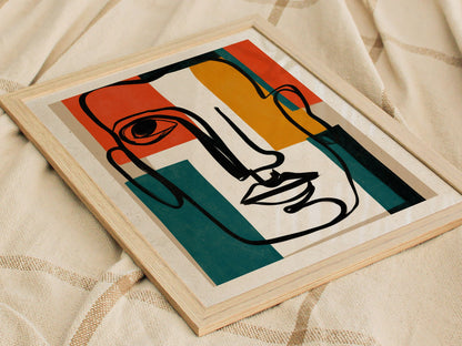 Face Holds Color Poster | Orange and Red Abstract Art Print | Modern Minimalist Wall Art — styled in an interior