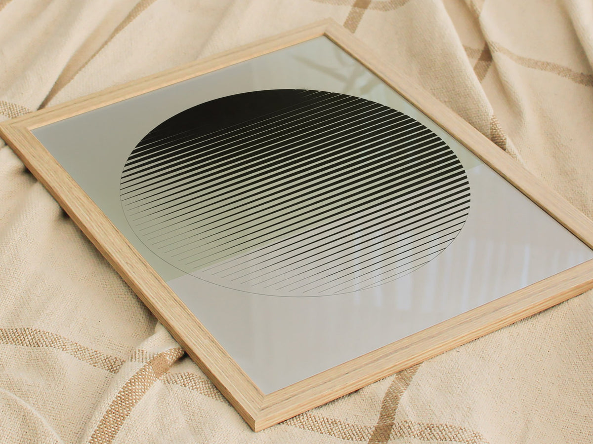 gradient-ellipse Poster | Black and White Minimalism Art Print | Minimalist Wall Art — styled in an interior