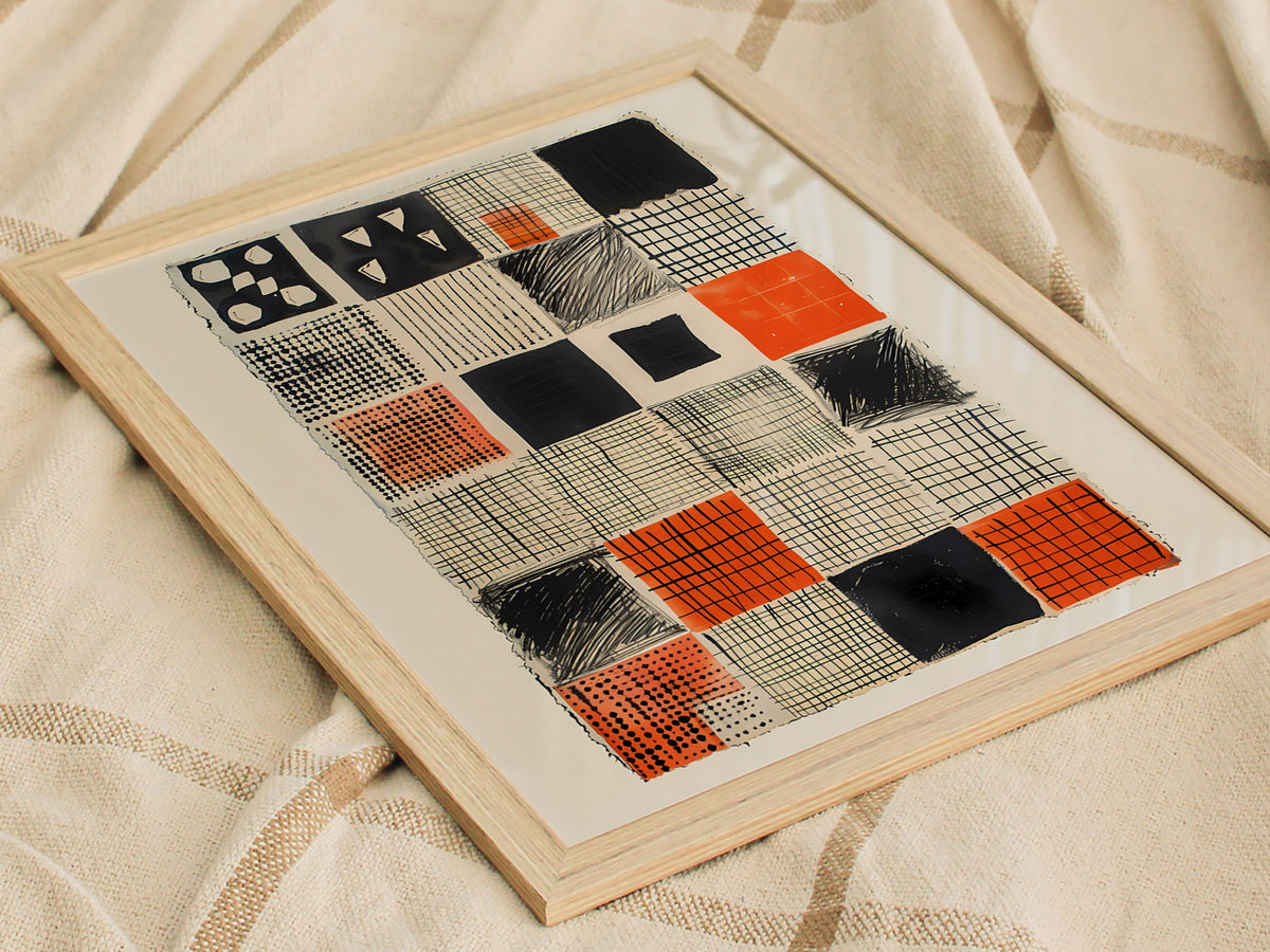 Obsessive Grid Poster | Black and Burnt Abstract Art Print | Minimalist Wall Art — styled in an interior