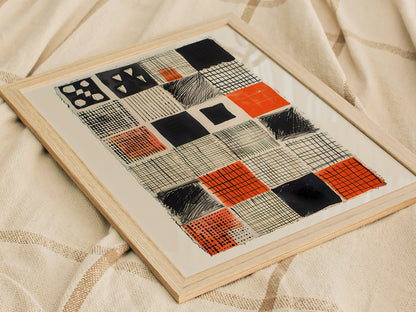 Obsessive Grid Poster | Black and Burnt Abstract Art Print | Minimalist Wall Art — styled in an interior