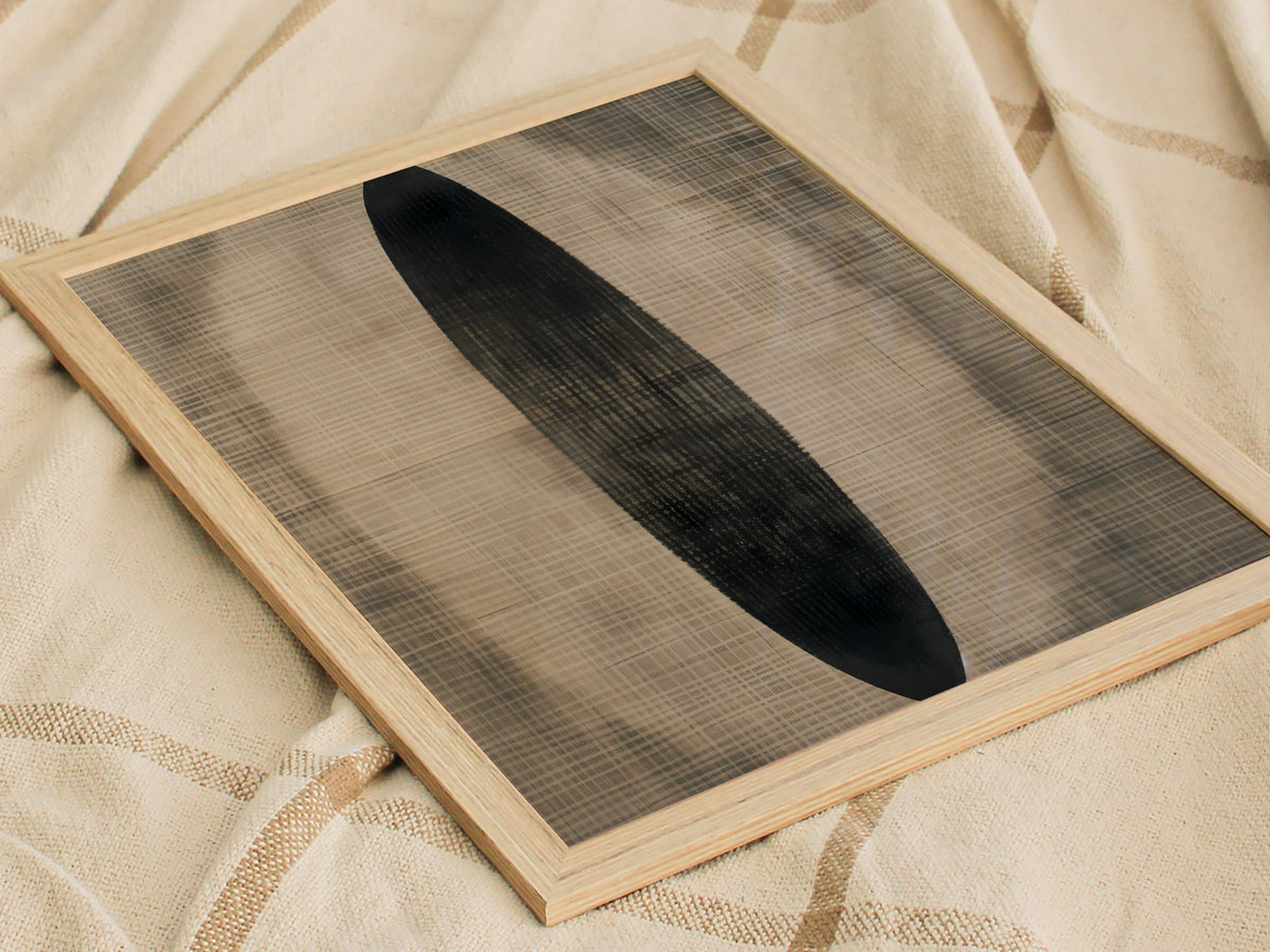 Gradient Ellipse Poster | Black and Grey Minimalism Art Print | Minimalist Wall Art — styled in an interior