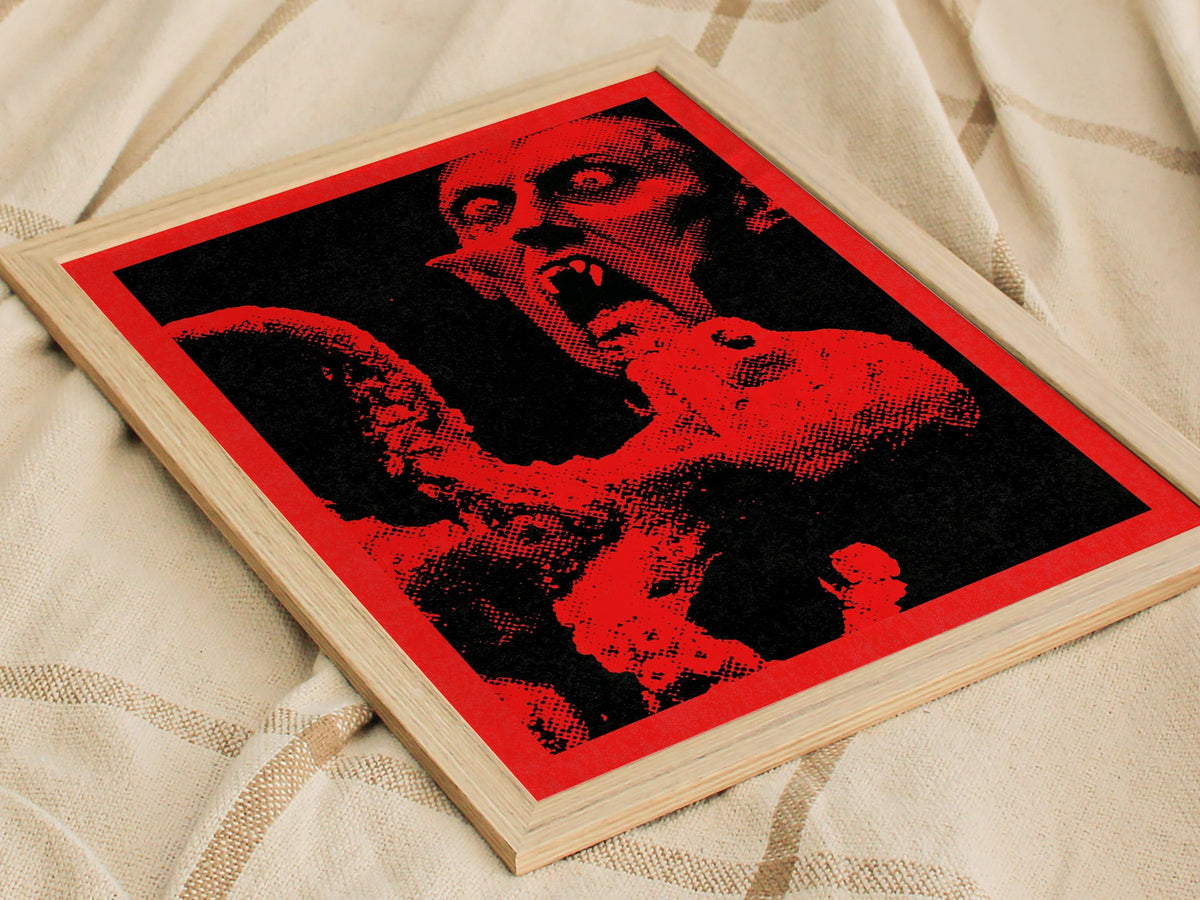 Vampire Grips Prey Poster | Red and Black Screen Print Art Print | Goth Wall Art — styled in an interior