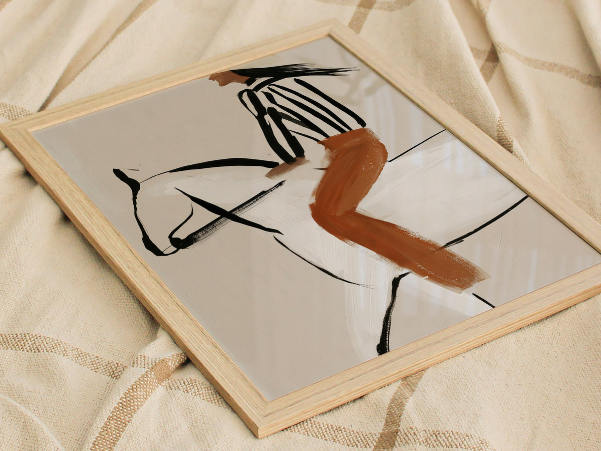 Rider Turns West Poster | Rust and Cream Illustrative Art Print | Western Wall Art — styled in an interior