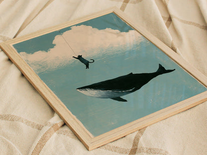 Cloud Fishing Poster | Blue and Cream Illustrative Art Print | Kids Room Wall Art — styled in an interior
