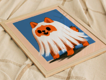 Ghost Dog Poster | Orange and Cobalt Illustrative Art Print | Kids Room Wall Art — styled in an interior