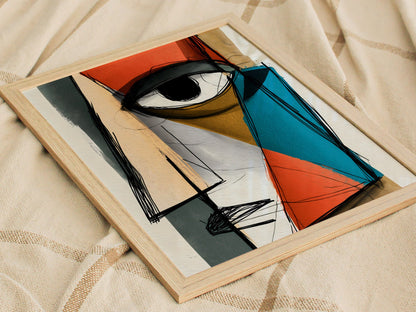 Fractured Gaze Poster | Teal and Burnt Illustrative Art Print | Modern Art Collectors Wall Art — styled in an interior