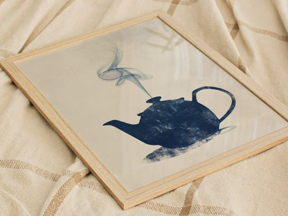 Kettle Steam Poster | Navy and Cream Minimalism Art Print | Kitchen Wall Art — styled in an interior