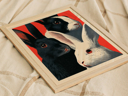 Tuxedo Rabbits Yellow Poster | Mustard and Black Screen Print Art Print | Animal Advocacy Wall Art — styled in an interior