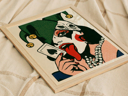 Joker Licks Ace Poster | Green and Red Screen Print Art Print | Dark Fantasy Wall Art — styled in an interior
